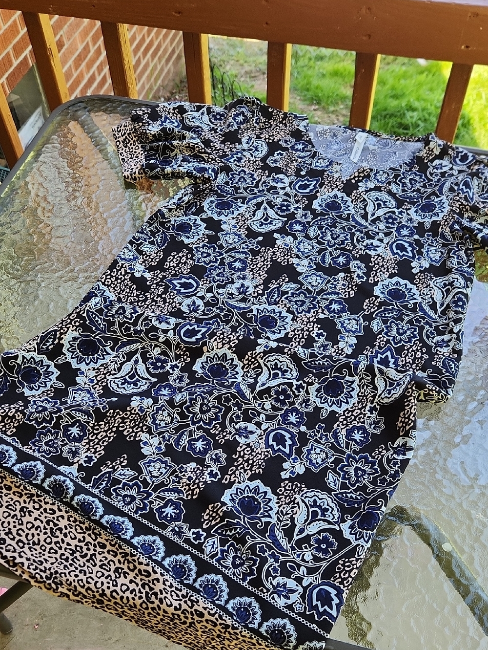 NY Collection Black Dress with Blue and White Floral Print